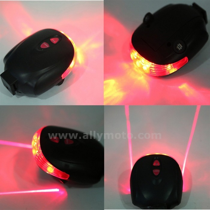 6 Cycling 5 Led Lamp 2 Laser Beam Bicycle Mtb Rear Tail Safety Warning Light@2